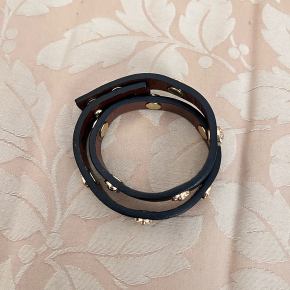 Black Leather Wrap Bracelet with Gold Accents By Stella & Dot - Picture 2 of 2